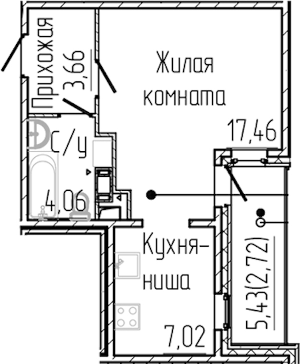 Квартира студия 34.92 м², 3/8 эт., ЖК «SERTOLOVO PARK»
